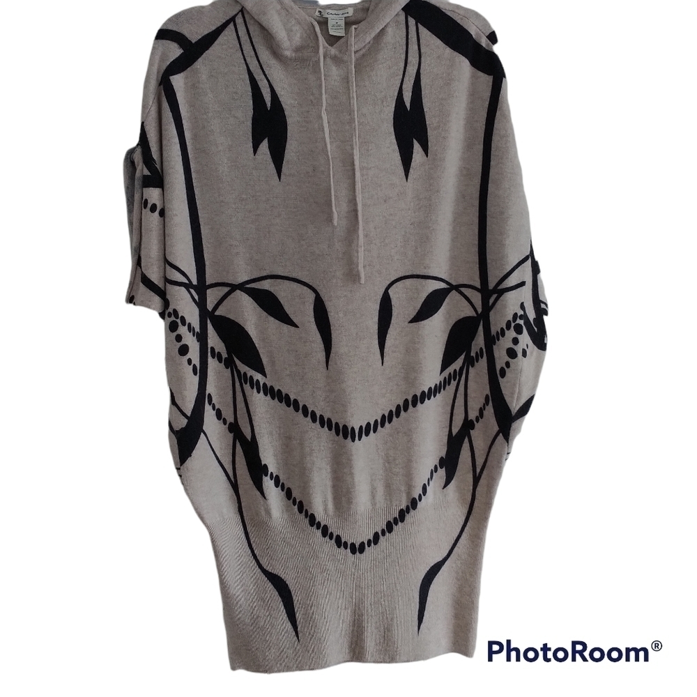 Cashmere Tunic Graphic Print Hoodie Top Sweater M